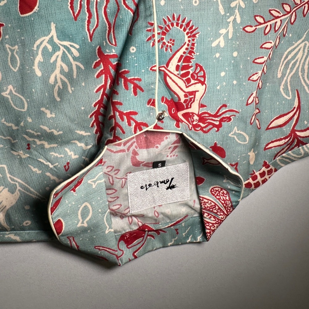Tombolo Hawaiian Shirt Small French Blue Organic Tencel Mardi Gras Cabana Lounge - Picture 9 of 16